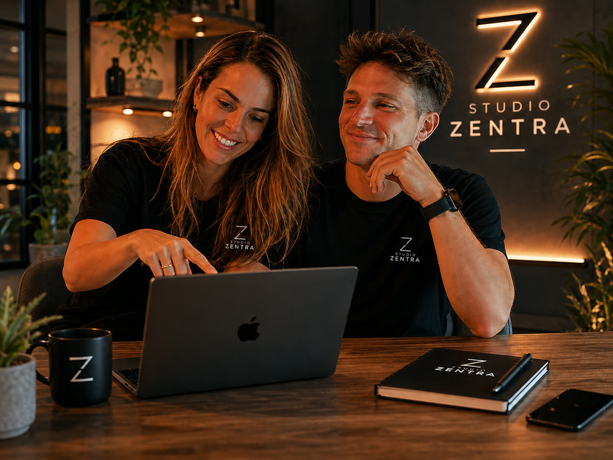Franco y Delfina trabajando en ZENTRA Studio